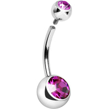 Load image into Gallery viewer, Internally Threaded Fuchsia Double Gem Belly Ring 11mm