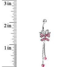 Load image into Gallery viewer, Pink Gem Butterfly Bow Dangle Belly Ring