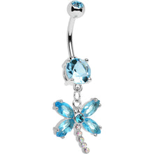 Load image into Gallery viewer, Aqua Gem Divine Dragonfly Dangle Belly Button Ring