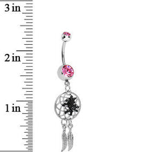 Load image into Gallery viewer, Pink Double Gem Spider Dreamcatcher Dangle Belly Ring