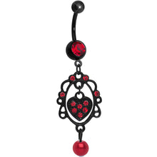 Load image into Gallery viewer, Black Red Gem Twisted Heart Chandelier Belly Ring