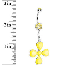 Load image into Gallery viewer, Yellow Gem Neon Four Leaf Flower Dangle Belly Ring