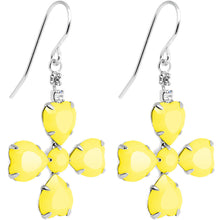 Load image into Gallery viewer, Clear Gem Yellow Neon Four Leaf Flower Dangle Earrings