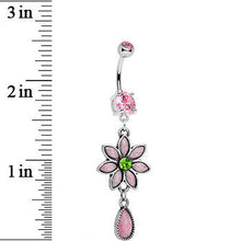 Load image into Gallery viewer, Pink CZ Daisy Flower Teardrop Dangle Belly Ring