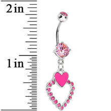 Load image into Gallery viewer, Pink Gem Paved Hollow and Pink Heart Dangle Belly Ring
