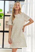 Load image into Gallery viewer, Applique Round Neck Short Sleeve Shift Dress – Timeless & Elegant Round Neck Shift Dress with Sophisticated Applique Detailing for Versatile Day-to-Night Wear