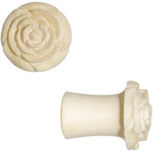 Load image into Gallery viewer, 0G Organic White Crocodile Wood Rose Flower Hand Carved Plug Set