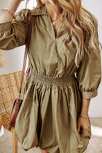 Load image into Gallery viewer, Elegant Green Sleeve Mini Dress Timeless Smocked Design Vintage Dress For Women