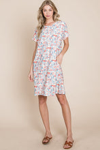 Load image into Gallery viewer, Printed Round Neck Short Sleeve Tee Dress For Women – Casual and Comfortable Dress with Printed Design and Pockets