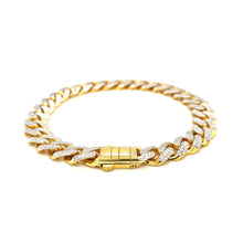 Load image into Gallery viewer, 14k Two Tone Gold 8 1/4 inch Curb Chain Bracelet with White Pave