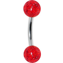 Load image into Gallery viewer, 16G 1/4 Acrylic Red Glitter Rook Curved Barbell