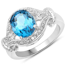 Load image into Gallery viewer, 3.26 Carat Genuine London Blue Topaz & White Diamond .925 Sterling Silver Ring
