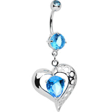 Load image into Gallery viewer, Aqua CZ Tender Heart Dangle Belly Ring