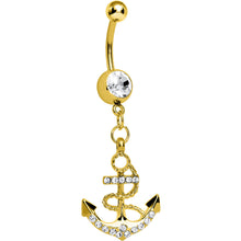 Load image into Gallery viewer, Crystalline Gem Gold Nautical Delight Anchor Dangle Belly Ring