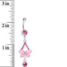 Load image into Gallery viewer, Pink Gem Heavenly Butterfly Double Drop Belly Ring