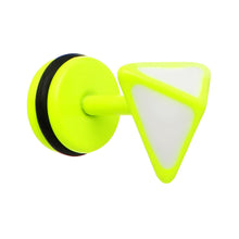 Load image into Gallery viewer, White on Light Green Neon Enamel 3-D Triangle Cheater Plug