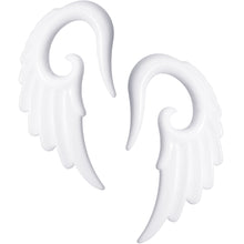 Load image into Gallery viewer, 0G White Acrylic Angel Wing Hanger Taper Plug Set