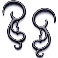 Load image into Gallery viewer, 12G Black Acrylic Southwestern Swirls Spiral Taper Set