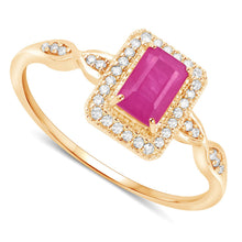 Load image into Gallery viewer, 0.75 Carat Genuine Ruby and White Diamond 14K Yellow Gold Ring