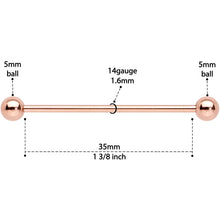 Load image into Gallery viewer, 14G 1 3/8 Rose Gold Plated Straight Barbell