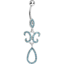 Load image into Gallery viewer, Aqua Gem Crystalline Fleur di Lis Teardrop Double Dangle Belly Ring