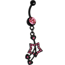 Load image into Gallery viewer, Dark Pink Gem Black Heart Cherries Hollow Star Dangle Belly Ring