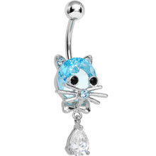 Load image into Gallery viewer, Aqua Gem Sophisticated Kitty Cat Dangle Belly Ring