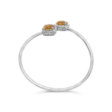 Load image into Gallery viewer, .925 Sterling Silver 8mm Cushion Cut Yellow Citrine Gemstone and Diamond Accent Split Bypass Bangle Bracelet (H-I Color, SI1-SI2 Clarity) - Fits up to 7.75" Inches