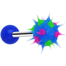 Load image into Gallery viewer, Blue Green Pink Neon Silicone Spike Barbell Tongue Ring
