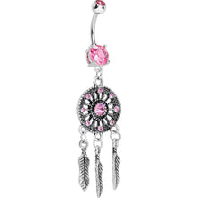 Load image into Gallery viewer, Pink Gem Mystical Black Dreamcatcher Dangle Belly Ring