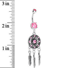 Load image into Gallery viewer, Pink Gem Mystical Black Dreamcatcher Dangle Belly Ring