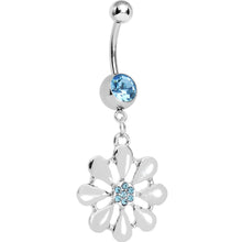 Load image into Gallery viewer, Aqua Gem Pretty White Petals Flower Charm Belly Ring
