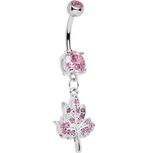 Load image into Gallery viewer, Pink Gem Icy Leaf Drop Charm Belly Ring