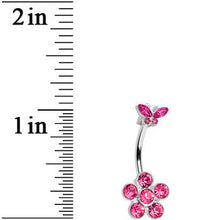Load image into Gallery viewer, Pink Gem Butterfly Flower Double Mount Belly Ring