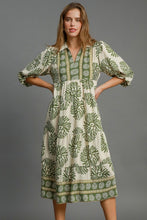 Load image into Gallery viewer, Matcha Green Full Size Print Midi Dress Plus Size Boho Chic Dress Lightweight Women Dress