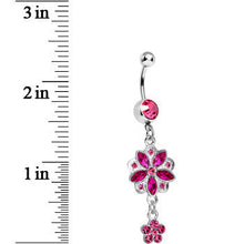 Load image into Gallery viewer, Pink Gem Child of Flower Double Dangle Belly Ring