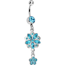 Load image into Gallery viewer, Aqua Gem Child of Flower Double Dangle Belly Ring