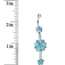 Load image into Gallery viewer, Aqua Gem Child of Flower Double Dangle Belly Ring