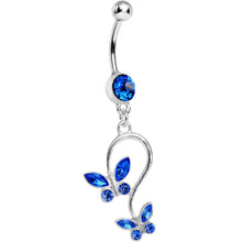 Load image into Gallery viewer, Blue Gem Love Butterfly Dangle Belly Ring