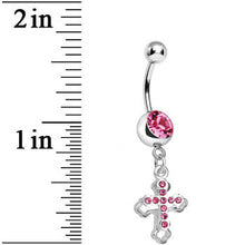 Load image into Gallery viewer, Pink Gem Hollow Cross Charm Double Dangle Belly Ring