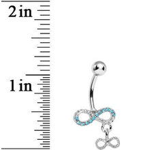Load image into Gallery viewer, Aqua Gem Double Infinity Dangle Belly Ring