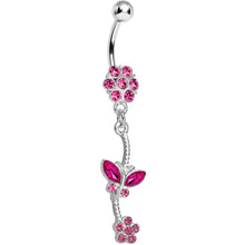 Load image into Gallery viewer, Pink Gem Delicate Delight Butterfly Flower Dangle Belly Ring