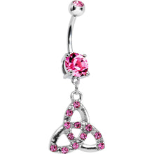 Load image into Gallery viewer, Double Pink Gem Enchanting Celtic Knot Dangle Belly Ring