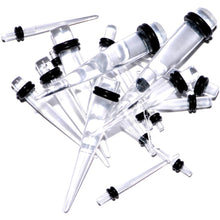 Load image into Gallery viewer, 14G to 00G 18 Piece Set Ear Stretching Kit in Clear Acrylic