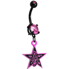 Load image into Gallery viewer, Pink Gem G-Clef Musical Superstar Dangle Belly Ring
