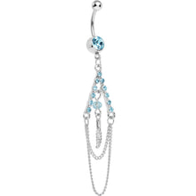 Load image into Gallery viewer, Aqua Gem Inverted V Bead and Chains Chandelier Belly Ring
