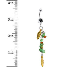 Load image into Gallery viewer, Black Gem Turquoise Gold Feathers Dangle Belly Ring