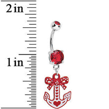 Load image into Gallery viewer, Red Gem Valentine's Nautical Anchor Dangle Belly Ring