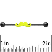 Load image into Gallery viewer, Black Anodized Titanium Yellow Neon Mustache Industrial Barbell