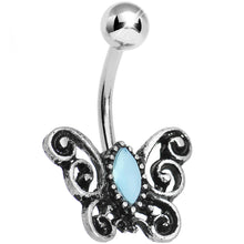 Load image into Gallery viewer, Turquoise Marquise Gem Antique Butterfly Belly Ring